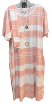 NWT LuLaRoe 3XL White and Peach Wide Stripes Marly Pockets &amp; Sash Dress - $37.61