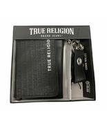 NIB $50 TRUE RELIGION Men&#39;s Wallet BLACK CHAIN GENUINE Leather Trifold - £23.44 GBP
