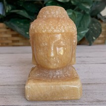 Yellow Calcite Buddha Head Figurine Crystal Quartz Carving Healing 3.5&quot; ... - $33.95