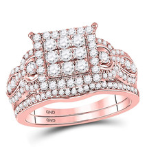 14kt Rose Gold Round Diamond Vintage-inspired Bridal Wedding Ring Set 1.00 Ctw - £1,202.12 GBP