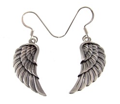 Handcrafted Solid 925 Sterling Silver Angel Wing Drop Dangle Hook Earrings - £20.41 GBP