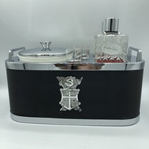 Vintage Musical Leather Bar Caddy Decanters Ice Bucket Shot Glasses with Crest - £130.77 GBP