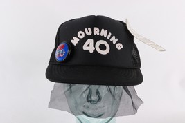 NOS Vintage 90s Funny 40th Birthday Mourning 40 Spell Out Trucker Hat Cap Black - £19.85 GBP