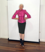 Pink Silk Career Shirt Button Up Pretty Pink Shirt Blouse Jacket - $329.93