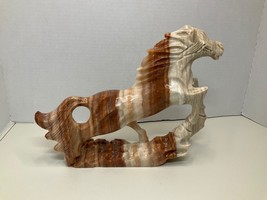 Large Resin Horse Stallion Figurine Browns &amp; Creams Agate Look Heavy 8.5... - £61.24 GBP