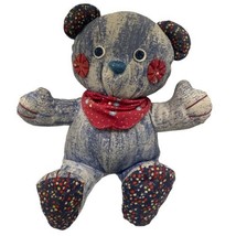 Russ Berrie Denim Jean Blue Floral Garden 9&quot; Teddy Bear Bandana #1477 Vintage - £9.50 GBP