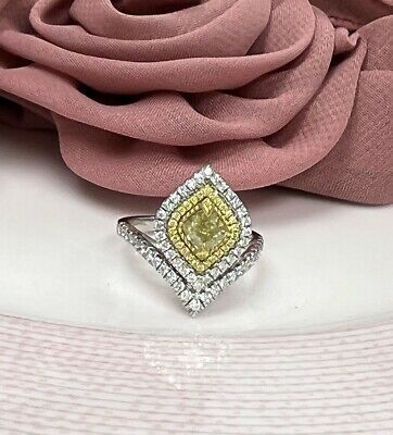 1.28 Ct Cushion Cut Yellow Offset Diamond Ring 14k White Gold Item image 2
