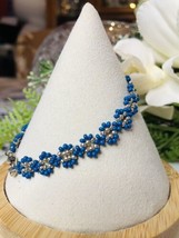 Blue Silver Beaded Bracelet Thin Dainty Fashion minimalist NEW - £14.88 GBP