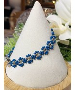 Blue Silver Beaded Bracelet Thin Dainty Fashion minimalist NEW - £14.54 GBP