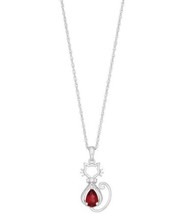 6x4mm Pear Simulated Garnet &amp; Diamond Cat Pendant Necklace 14K White Gold Plated - £197.42 GBP