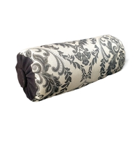 Black Bolster Pillow, Silver Metallic Floral Jacquard, Decorative Button, 6x16&quot; - £43.43 GBP