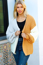 Face The Day Camel Color Block Chunky Knit Cardigan - £46.40 GBP