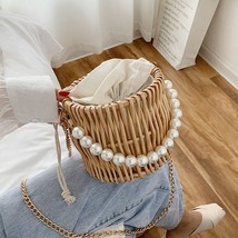 Summer Woven Straw Bags for Women  Chain Round Handmade Rattan Beach Handbag Tra - £28.69 GBP