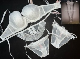 Victoria&#39;s Secret 32DDD,34DDD BRA SET+apron garter+panty WHITE EYELET EM... - £107.06 GBP