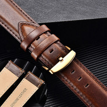 20mm Genuine Cowhide Top Grain Leather Black/Brown Buckle Watch Strap/Watchband - £13.29 GBP