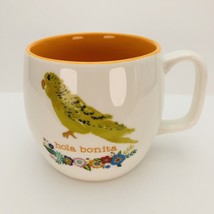 Hola Bonita Mug Green Parakeet &amp; Flowers Orange interior 14 oz Opalhouse Target - £12.05 GBP