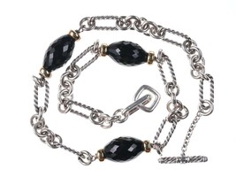 15.5" David Yurman 18k/Sterling Faceted Onyx Figaro Necklace - $571.73