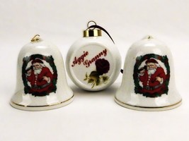 Lot of 3 Random Christmas Ornaments, Porcelain Bells, Cutaway Ball, Vintage - £10.95 GBP