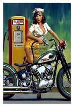 Vintage Harley Davidson Advertisement Busty Girl Gas Station 4X6 Photo - £6.35 GBP