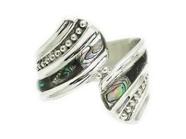 Taxco Mexico Abalone Inlay Clamper Cuff Bracelet Sterling Silver 48.9 Grams - £217.27 GBP