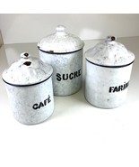 Vintage French Enamel Graniteware Canister Set of 3 Farmhouse Enamelware... - $121.72 CAD