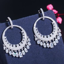 Fashion Big Round Ethnic Dangling Long Hoop Earrings for Women Green Clear CZ We - £19.55 GBP