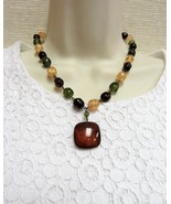 Vintage Costume Jewelry, Green, Yellow and Amber Glass Bead Necklace, Mo... - $20.32 CAD