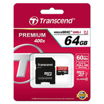 Transcend 64GB Premium microSDXC UHS-1 Class 10 Flash Memory Card& Adapter 60MBs - £14.21 GBP