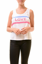 SUNDRY Womens Tank Top Unique Sleeveless Scoop Love Minimalistic White Size S - £29.12 GBP