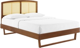 Full Platform Bed With Angular Legs In Cane And Wood By Modway In Walnut. - £374.95 GBP