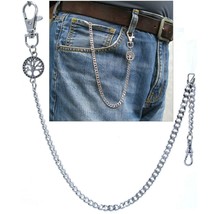 Pocket Watch Chain Silver Albert Chain Life Tree Medal Fob Swivel Clasp ... - $15.99