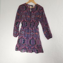 Paisley Dress Women&#39;s Long Sleeve Boho Sheer Pink Blue Small - £13.99 GBP