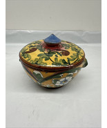 Vintage 1950s Art Pottery Ceramic Bowl with Lid Floral Made in Italy - $34.66 CAD