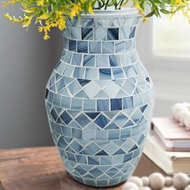 Shmilmh Blue Vase For Flower, Mosaic Glass Vases For Dried Flowers,, 8 Inch - £35.85 GBP