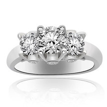 1.50 Carat G-SI1 Round Cut Diamond Three Stone Engagement Ring 14K White Gold - £2,681.42 GBP