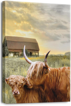 Cute Highland Cow Country Farmhouse Canvas Printing Rustic Bedroom Decor Retro C - £22.98 GBP