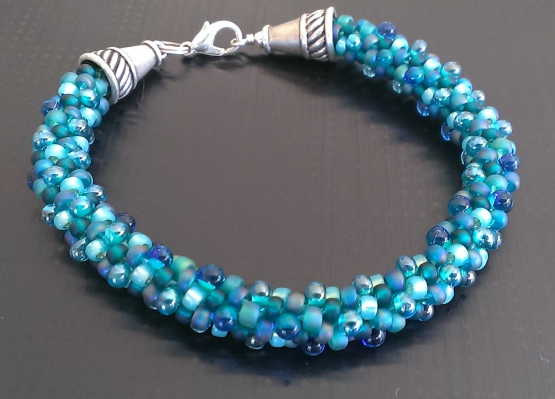Primary image for Handwoven Kumihimo Beaded 6 1/2" Bracelet Turquoise Blue with Drops