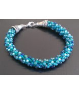 Handwoven Kumihimo Beaded 6 1/2" Bracelet Turquoise Blue with Drops - $31.98