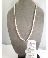 Vintage Knotted Faux Pearl Gold Tone Fish Hook Clasp 30&quot;  Necklace &amp; 7” ... - $66.89