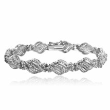 0.38Ct Cubic Zirconia Twist Link Bracelet in 14K White Gold Plated Brass 7.5&quot; - £47.07 GBP
