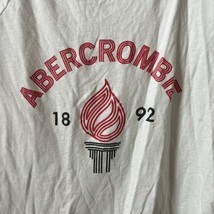 Abercrombie &amp; Fitch Graphic T-Shirt Crop Top Ringer Logo Varsity Stripe White XS - £15.47 GBP