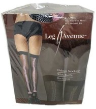 Thigh High Fishnet Stockings with Pink Ruffle Backseam - Black, One Size... - £8.59 GBP