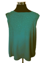 Apt. 9 Blouse Women&#39;s Size X-Large Emerald Green Multicolor Crystals Pullover SS - £11.87 GBP