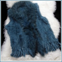 Blue Dyed Genuine Real Rabbit Fur Knitted Vest Fun Fashion Furs Wear w/Anything