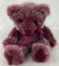 Russ Berrie & Co Bearberry Bear Plush Stuffed Animal Purple Bow 5” Plum Long Fur - $13.06