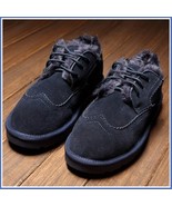 Navy Blue Leather Suede Flats Thick Fur Lined Padded Short Laced Unisex ... - £159.80 GBP