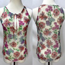 Chaiken Silk Chiffon Beaded Floral Sleeveless Top Size S Tank Print Vintage - £39.46 GBP