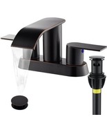 Waterfall Bathroom Sink Faucet 4 Inch Faucet 2 Handle Lead-Free Oil Rubb... - $67.80 CAD