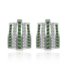 3.20 Carat Diamond Earrings w/ Fancy Green Princess Cut Diamond 14K White Gold - £1,185.86 GBP