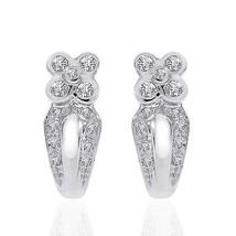 0.50 Carat Diamond Flower J-Hoop Earrings 14K White Gold - $489.16